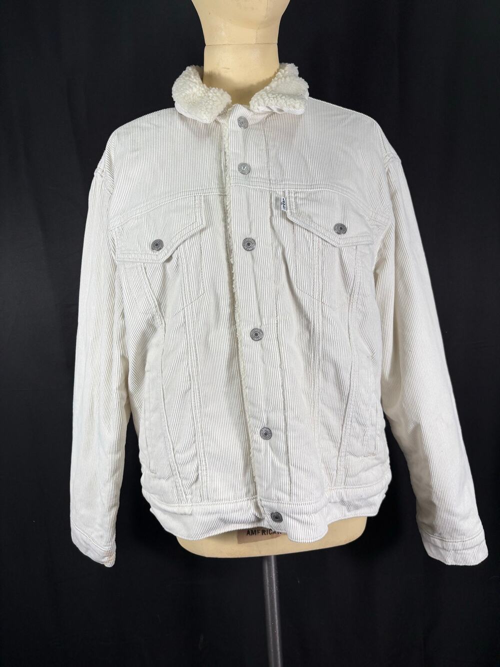 Levi Strauss & Co White Corduroy Women's Jacket Sherpa Lining Vintage Large